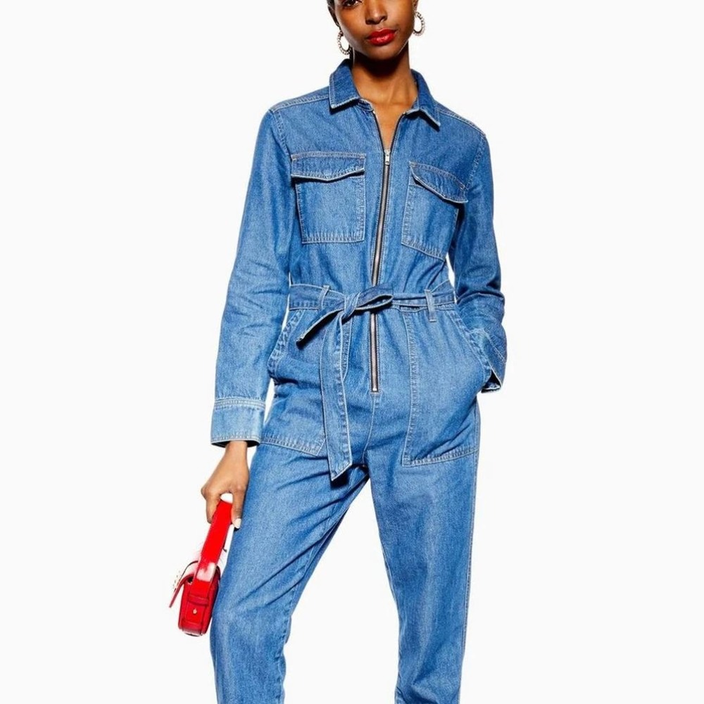 Topshop Moto Denim Overall Boiler Suit Jumpsuit